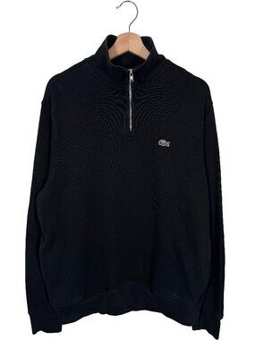 Lacoste Small Logo Heavyweight Knit Quarter Zip Black men's size XL / FR 6